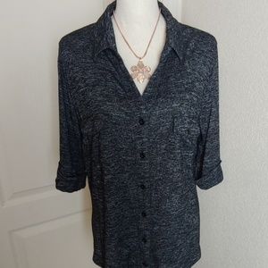 Olivia Blu Black Button Knit Top, XL